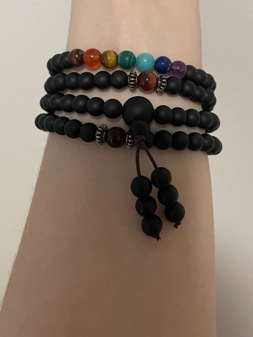 Rainbow Chakra Mala w Tiger Eye accents | Handmade